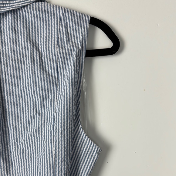 Anne Klein SEERSUCKER White&Blue Dress w/Pockets Self Tie NWT SZ 12 Classic - Picture 9 of 11